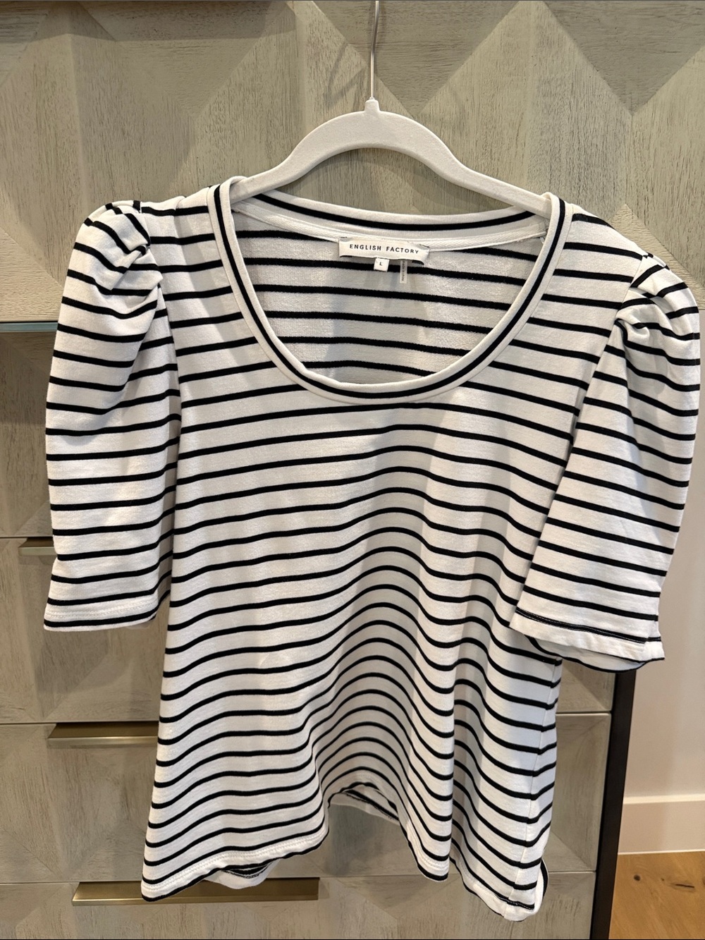 English Factory Black and White Striped Puff Sleeve Tee